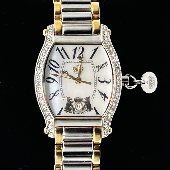 Women's Juicy Couture Gold and Silver Watch Swarovski Crystals 7" PRISTINE - Picture 4 of 13